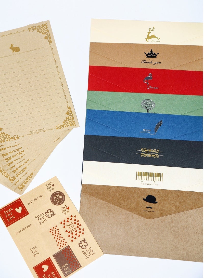 Fuwddy 8 PCS Vintage Colourful Kraft Paper Envelopes Kraft Paper Envelopes Invitation Envelopes Budget Envelopes - Image 1